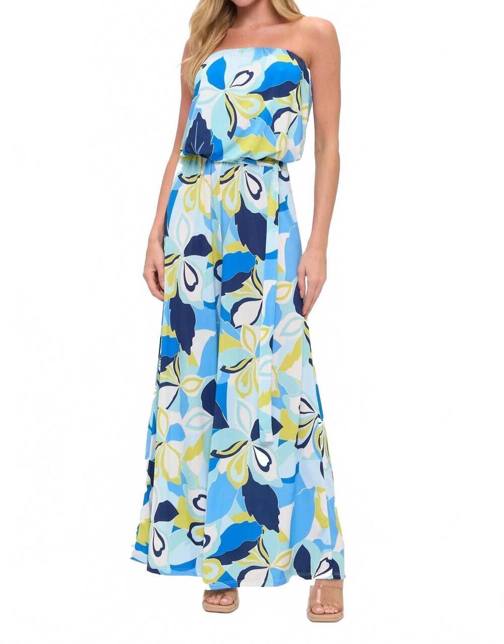 NEW ARIELLA printed tube jumpsuit in blue